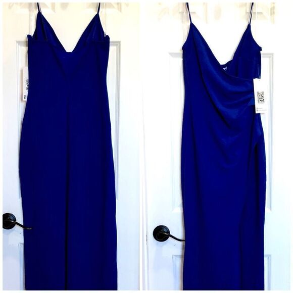 EMERALD SUNDAE - 🎉HP🎉 NWT - L Sz L High-Slit/V-Neck Side Ruched￼ Gown/Royal Blue - Picture 2 of 16